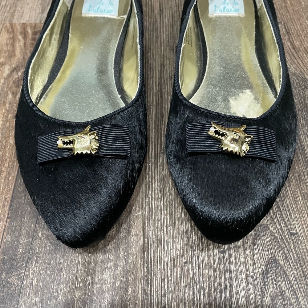 Anthropologie Loulou de la Falaise Fur Flats Fox Charm Size 9W